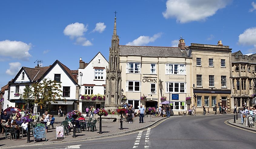 Glastonbury Town centre in Somerset, England.