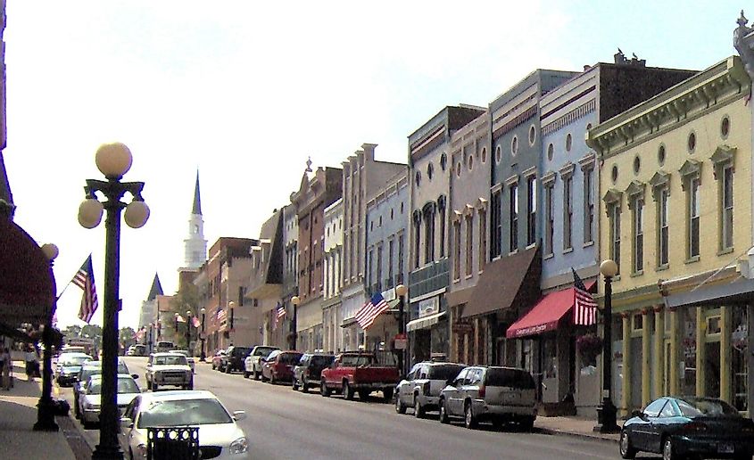 Downtown street in Harrodsburg, Kentucky.