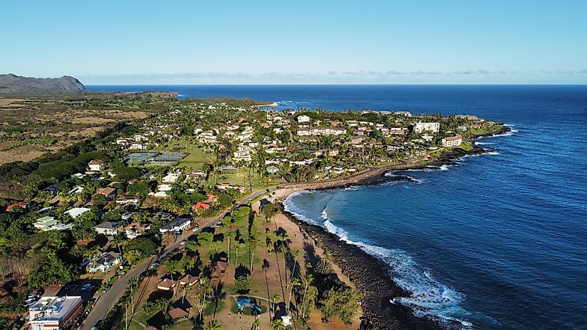 Aerial view of Poipu, Hawaii.