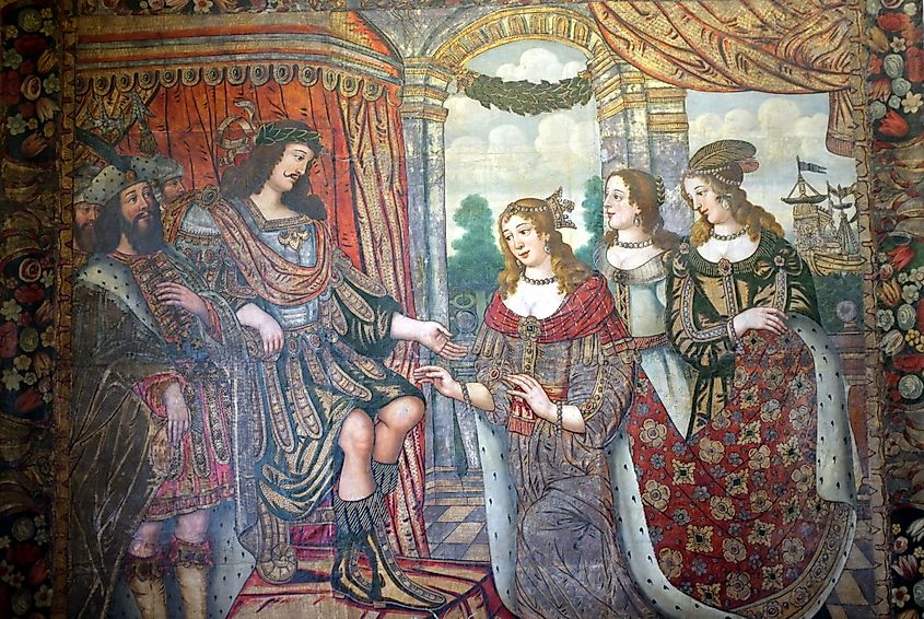 Cleopatra meeting Antony.