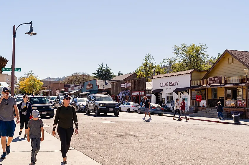 Historic storefronts along Main Street in Julian, California.