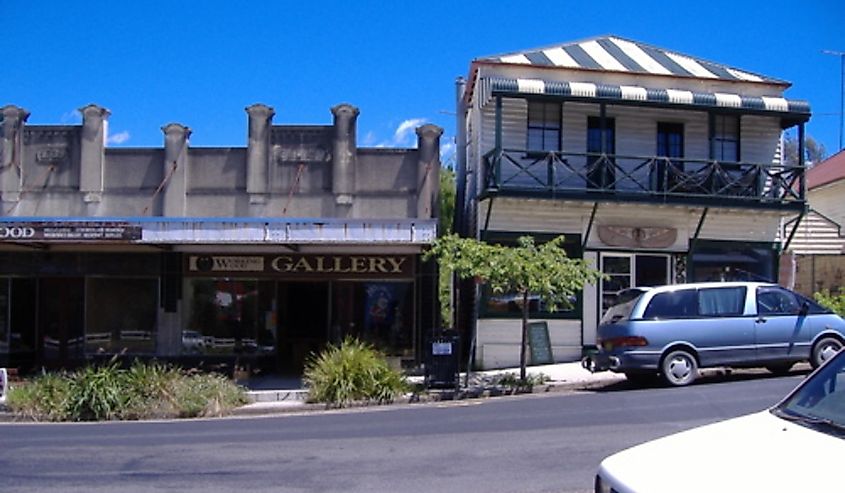 View of some buildings on the main street of Cobargo, New South Wales.