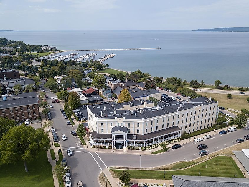 Aerial view of the Waterfront Park in Petoskey, Michigan.
