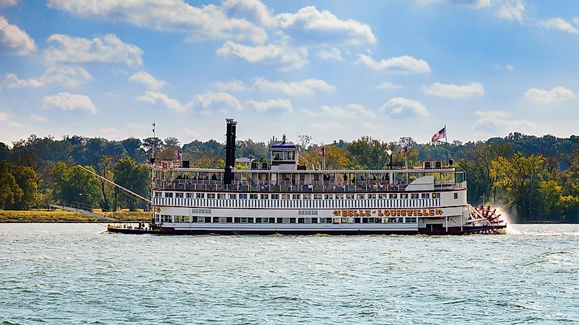 The Belle of Louisville is the oldest operating Mississippi River-style steamboat in the world, via Editorial credit: Thomas Kelley / Shutterstock.com