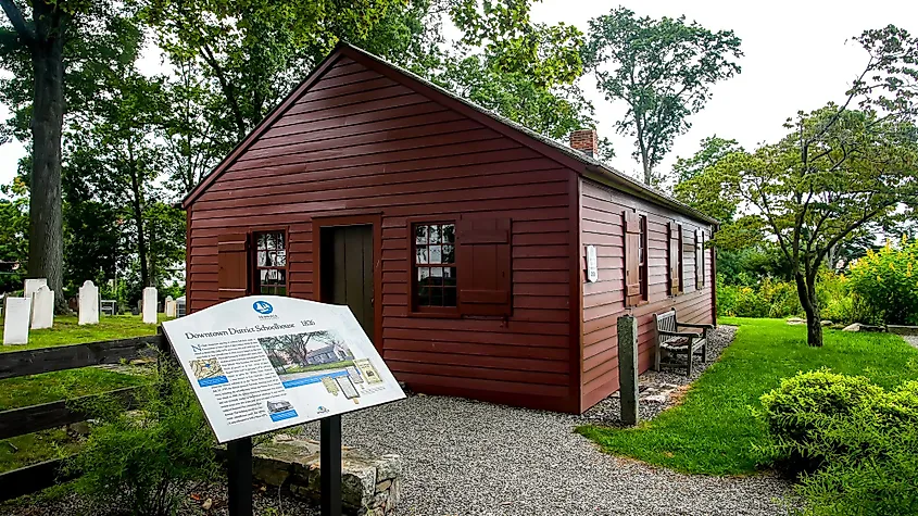 Downtown district schoolhouse located at Mill Hill historic park in Norwalk, Connecticut