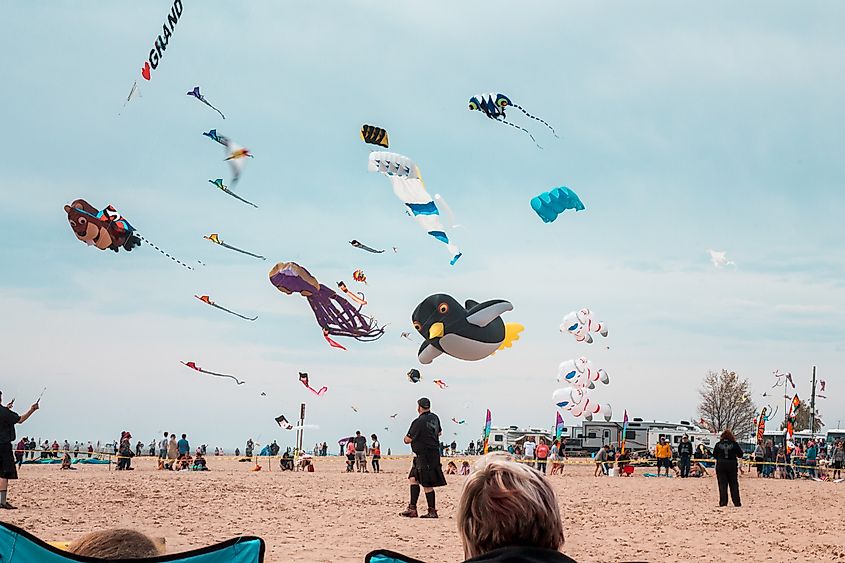 A kite festival in Grand Haven, Michigan.