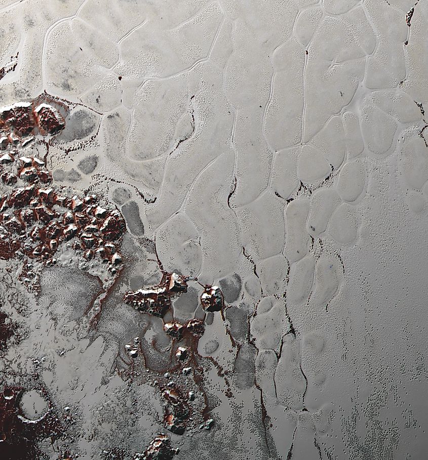 View of churning ice areas on Pluto's surface.