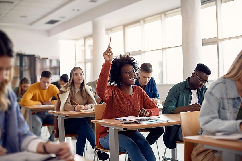 University students in the middle of a class.