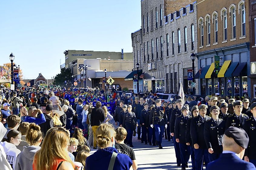 The Leavenworth County Veterans Day Parade takes place each year in downtown Leavenworth, Kansas.