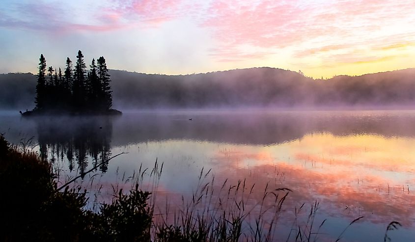 Misty morning in Lake Superior Provincial Park, Northern Ontario, Canada.