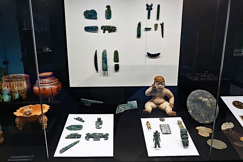 Olmec cultural objects, primarily made of jade, found in Costa Rica, housed at the Museum of Jade and Pre-Columbian Culture in San José, Costa Rica.
