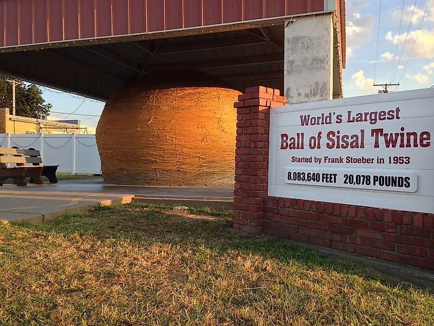 World's largest ball of sisal twine under a protective canopy in Cawker City, Kansas. 