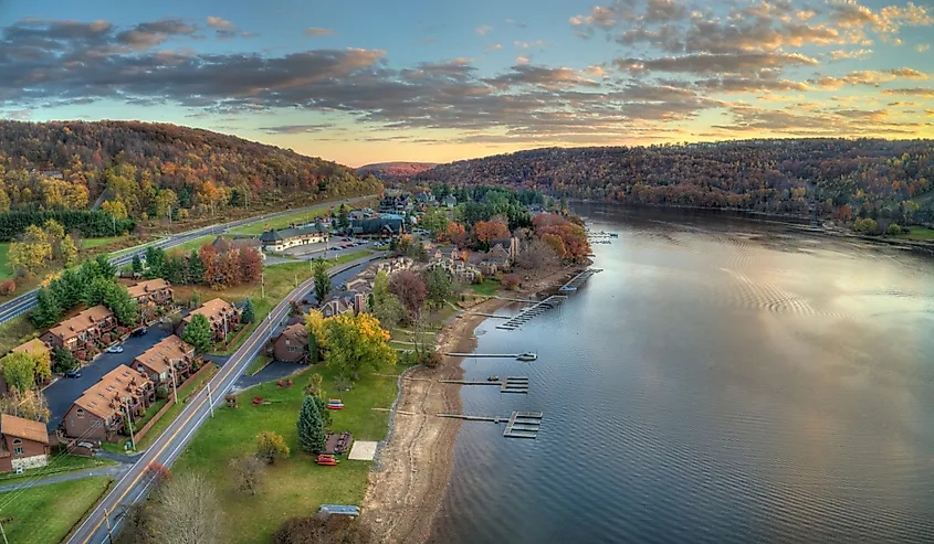 An aerial view of Deep Creek Lake Maryland