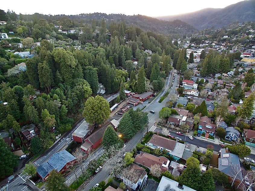 An image of Mill Valley, California taken by drone looking north west.