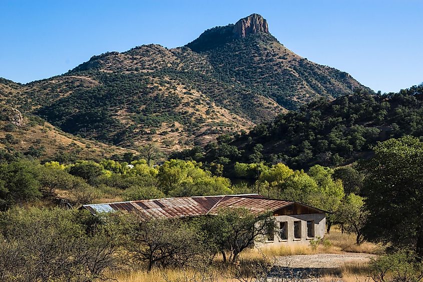 School house and Montana Peak, Ruby, Arizona