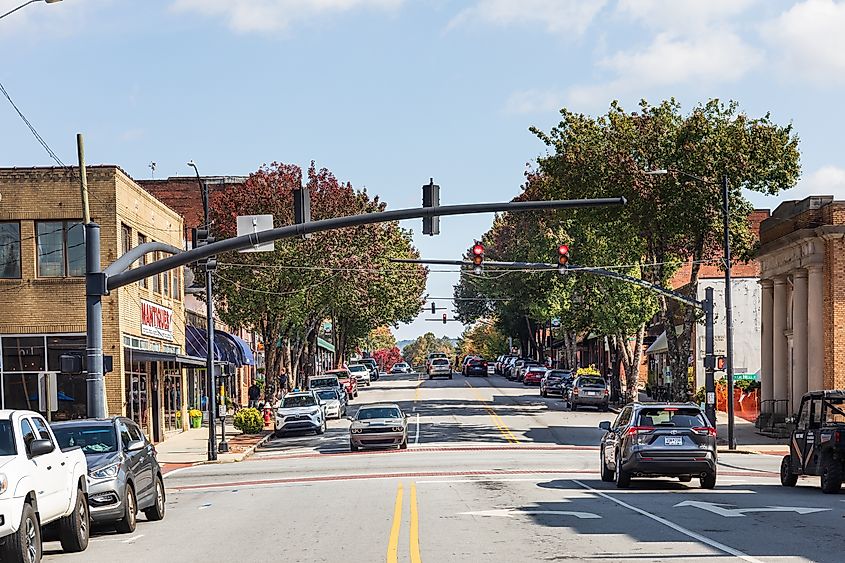 The charming downtown scene of Brevard, North Carolina.