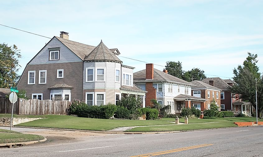 Homes along a street in the town of El Reno, Oklahoma.