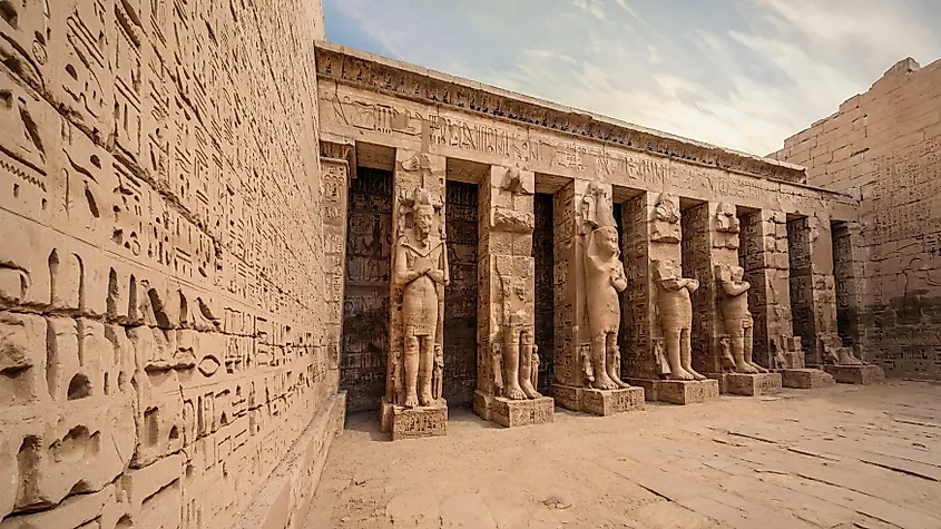The mortuary temple of Ramesses III at Medinet Habu, whose walls carry inscriptions describing battles against the Sea Peoples.