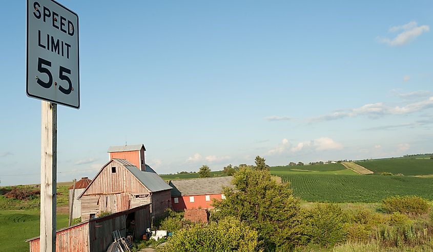 Red farm in historic Amana colonies in in east-central Iowa state