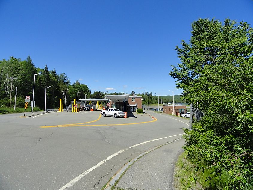 US border crossing at Vanceboro on Route 6 facing the Canada crossing at St. Croix across the St. Croix River