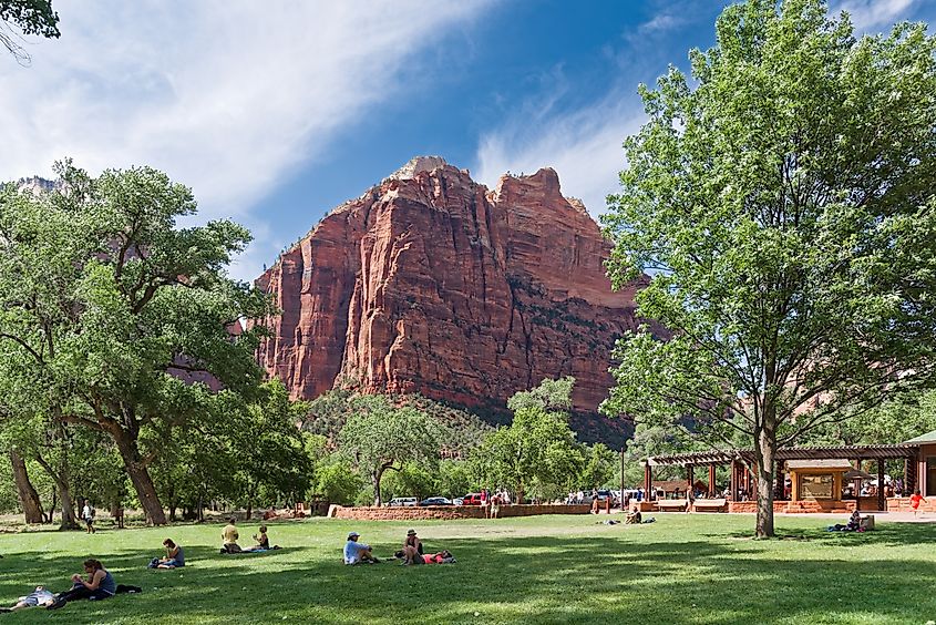 Zion Lodge at Zion National Park near Springdale, Utah. Tourists stop and rest at Zion Lodge, via Patrizio Martorana / Shutterstock.com