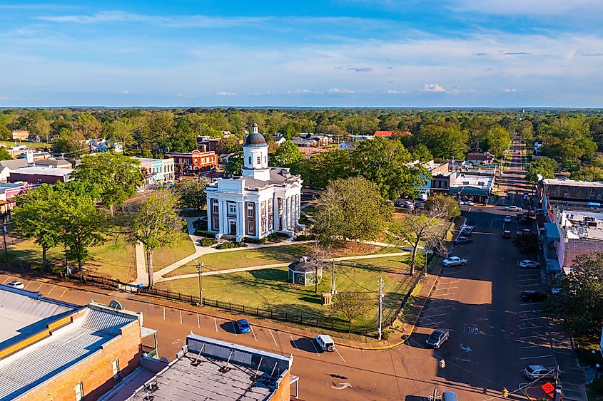 Aerial view of the Courthouse Square in Canton, Mississippi.