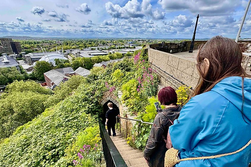 Descending the rock-cut steps into the Nottingham Castle caves