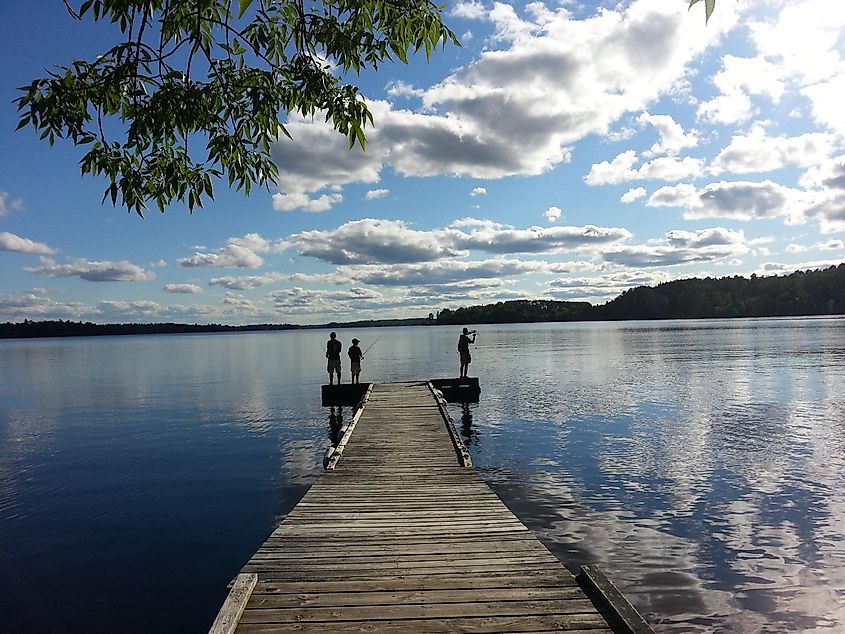 Fishing from a dock in Ely, Minnesota.