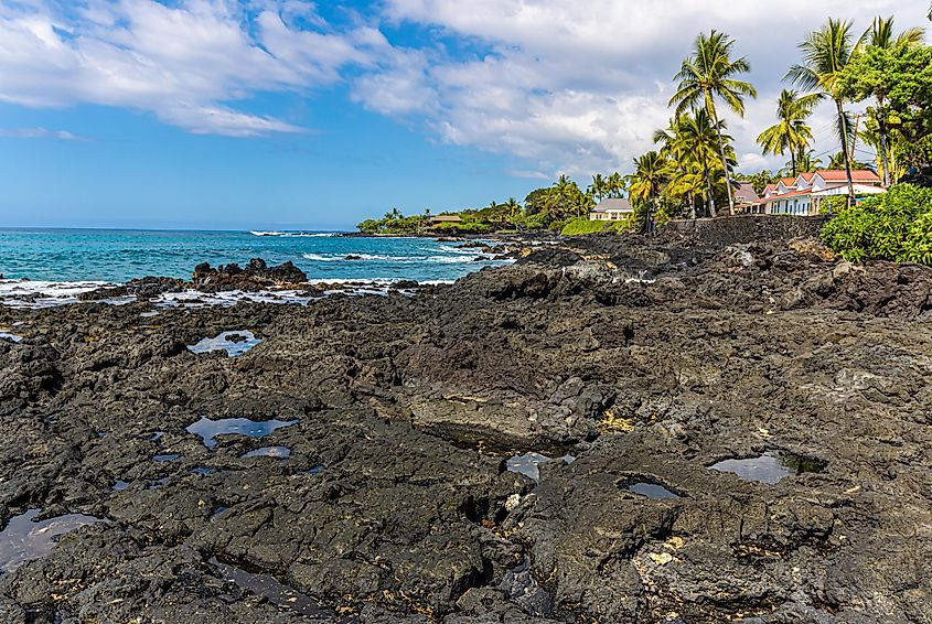 Tide Pools Formed on The Lava Shoreline of Honi's Beach, Wai'aha Beach Park, Holualoa, Hawaii Island, Hawaii