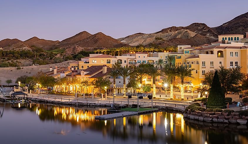 Sunset view of the beautiful landscape around Lake Las Vegas area at Nevada