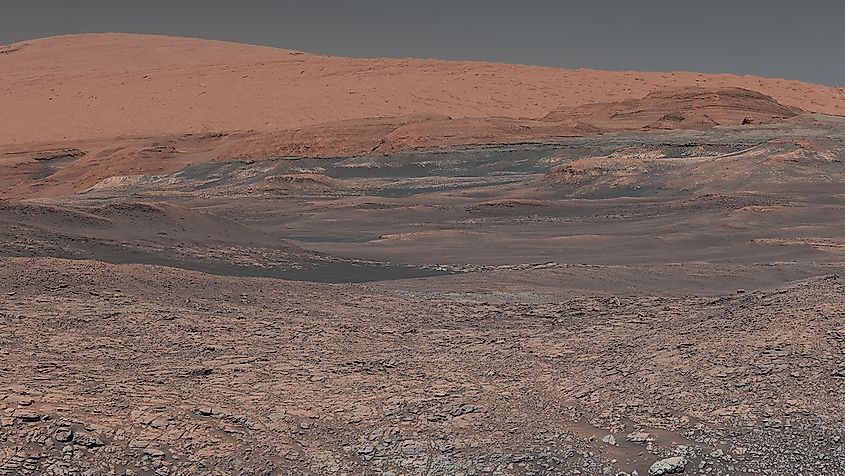 Clay-bearing rocks on Mount Sharp, photographed by NASA's Curiosity rover.
