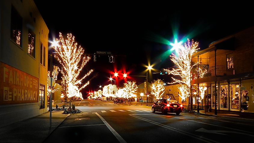 Christmas decor in downtown Fairhope, Alabama.