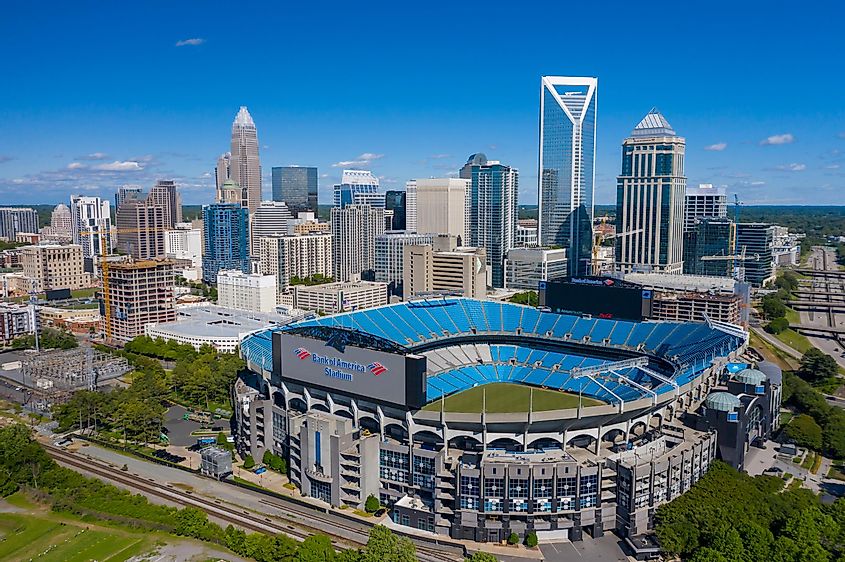Bank of America Stadium is home to the NFL’s Carolina Panthers in Charlotte, NC, via Grindstone Media Group / Shutterstock.com