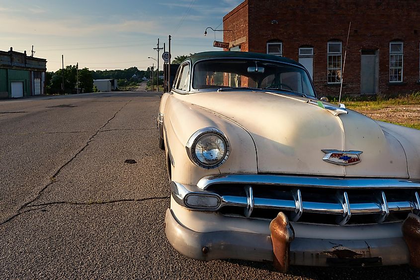 Galena, Kansas, USA - July 7, 2014: A vintage Chevrolet car parked along the US route 66 neat the city of Galena, in the State of Kansas, USA.