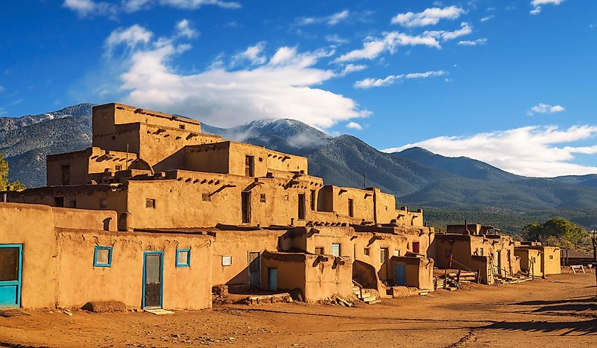 Ancient dwellings of UNESCO World Heritage Site named Taos Pueblo in New Mexico.