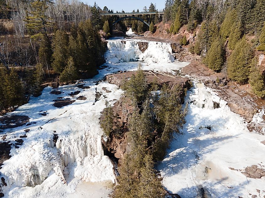 Breathtaking view of frozen waterfalls at Gooseberry Falls State Park,