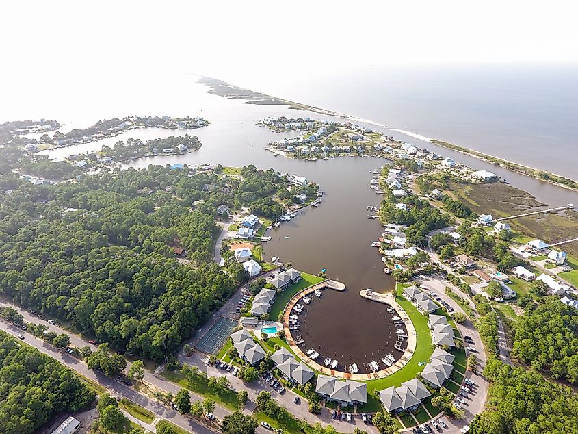 "Aerial view of Dauphin Island, Alabama, Gulf Coast.