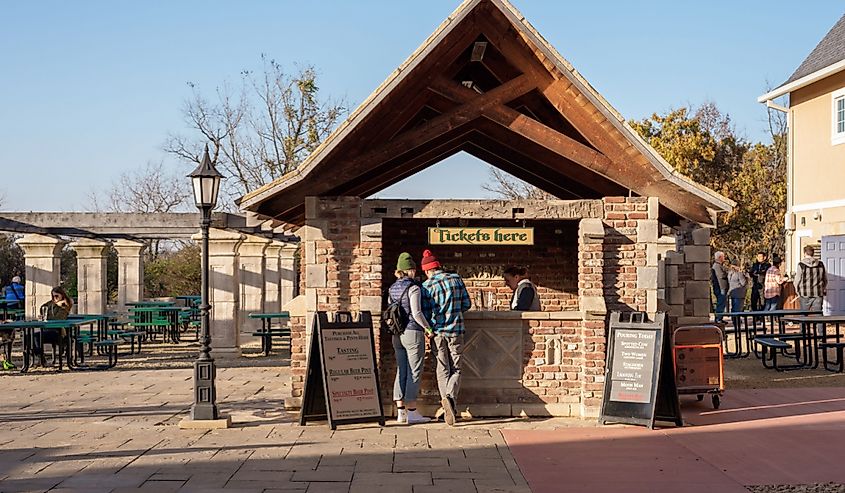 New Glarus, Wisconsin, enjoying beer at an outdoor beer garden