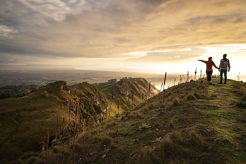 A couple atop Te Mata Peak near Havelock North in New Zealand.