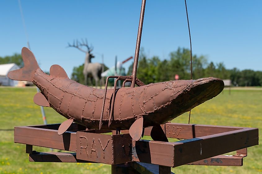Metal sculpture of a Norther Pike fish in Vining, Minnesota.
