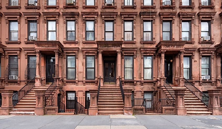 Harlem Brownstones with stoop steps in Mount Morris Park Historic District