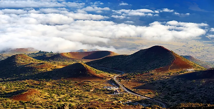 The broad shield of Mauna Loa rising above the Big Island of Hawaii.