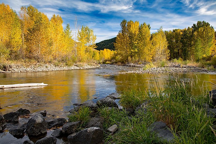 Big Wood River near Ketchum, Idaho, a 137-mile-long tributary of the Malad River, ultimately joining the Snake River and the Columbia River.