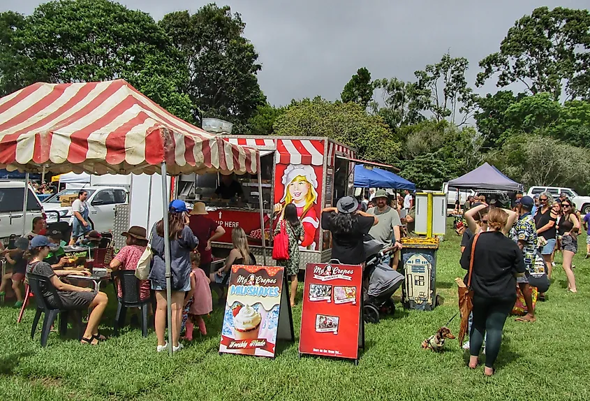 Patrons enjoying Yungaburra Market. Editorial credit: AustralianCamera / Shutterstock.com