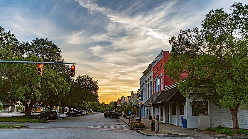 Scenic view of the historic downtown of Eufaula, Alabama, at sunset