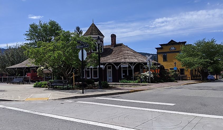 View of the downtown, historic Snoqualmie Railway Museum.