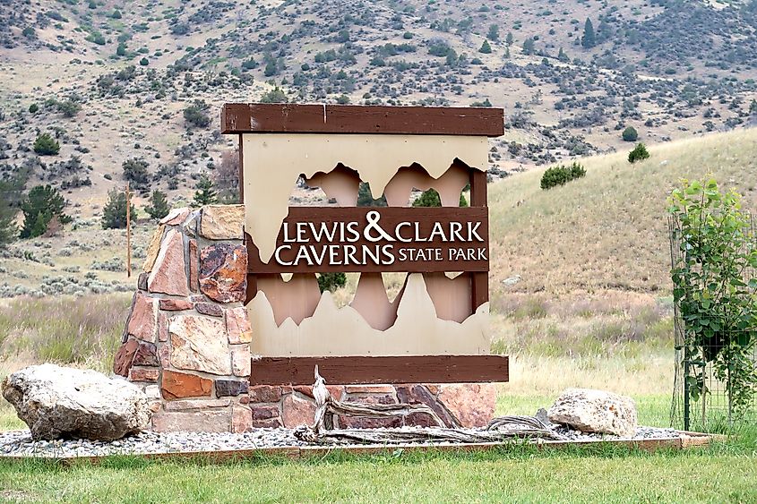 Sign for the Lewis and Clark Caverns State Park in Montana.