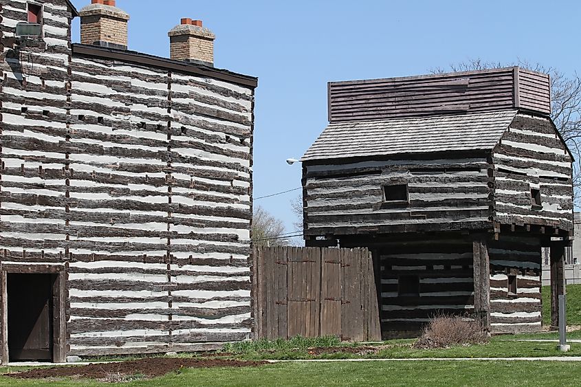 The wooden buildings of the old fort, Fort Wayne, Indiana.