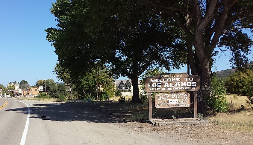 Welcome sign, Bell Street, Los Alamos, California