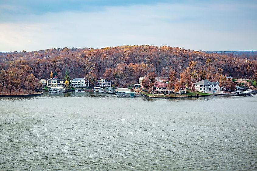 Waterfront homes along the Lake of the Ozarks, Missouri.